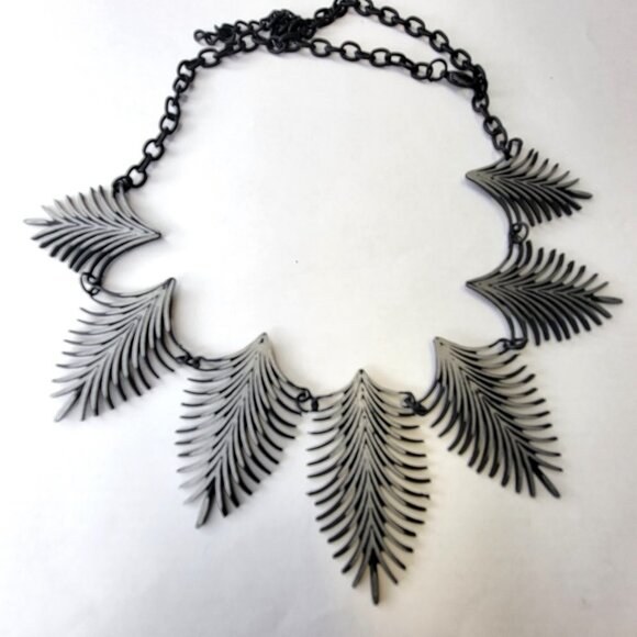 Black and White Spike Pendant or Leaf Motif Necklace - Picture 2 of 16